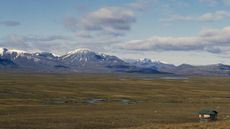 A hut sits at an altidue of 1,800 meters near the Mackenzie Mountains in Yukon, Canada.