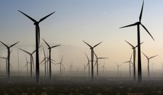 Wind turbines generate electricity at the San Gorgonio Pass Wind Farm near Palm Springs, California.